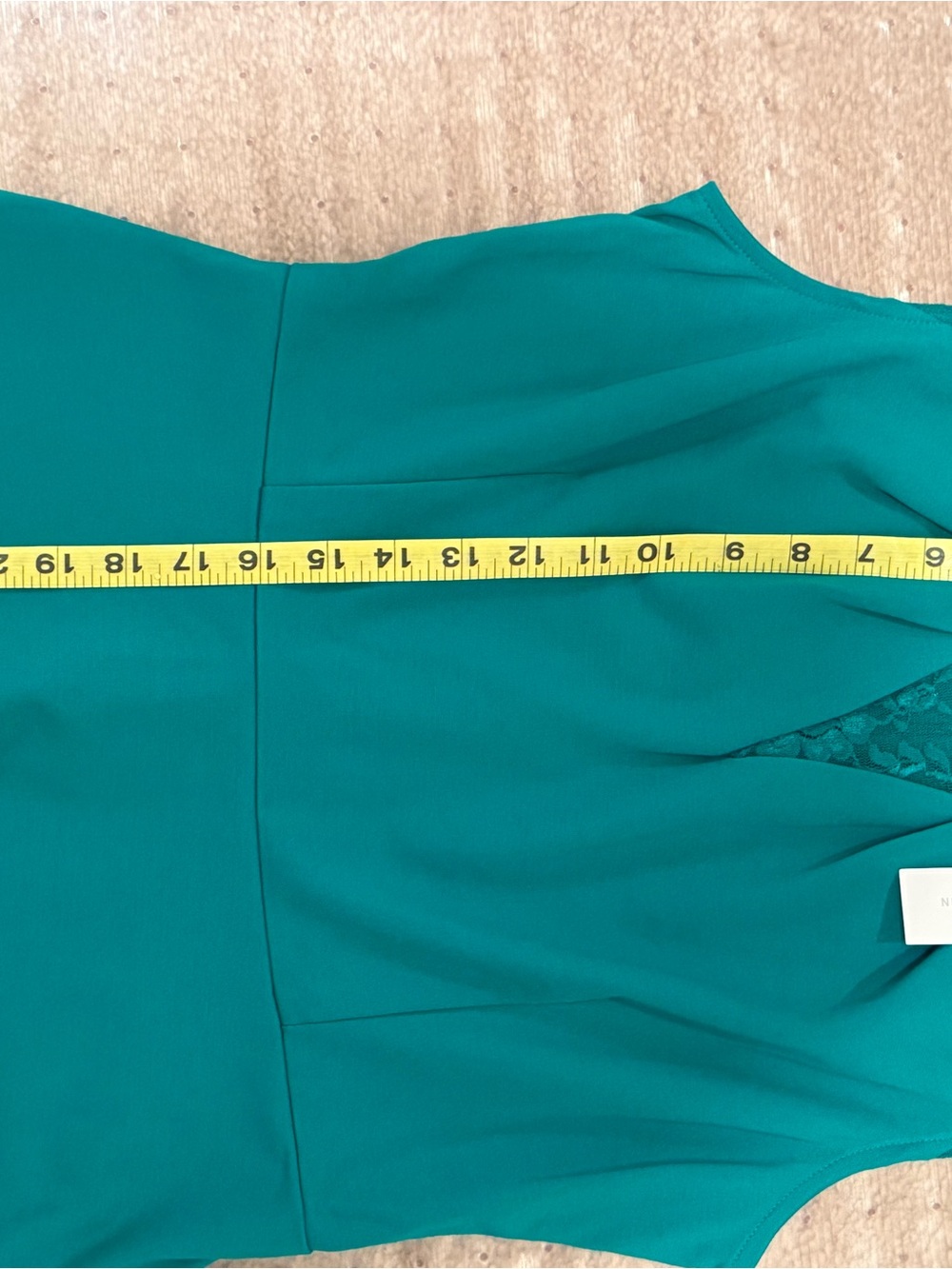 New York and Company Teal Lace-Shoulder Peplum Top - Picture 11 of 17